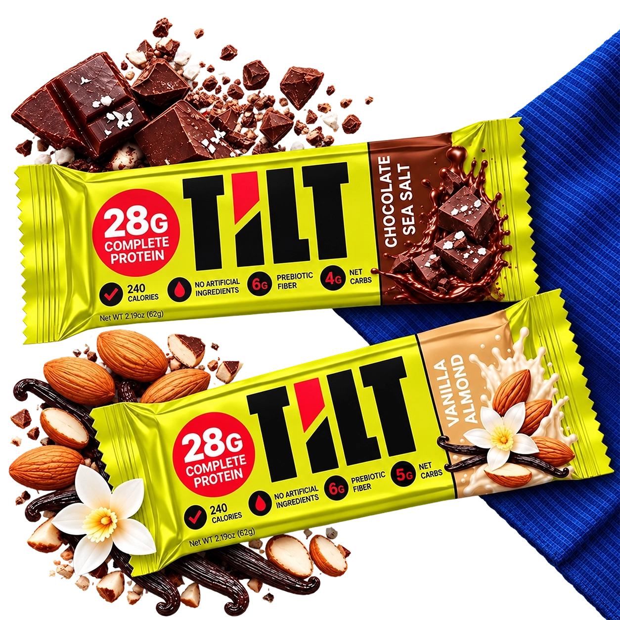 TiLT Protein Chocolate Sea Salt and Vanilla Almond protein bars